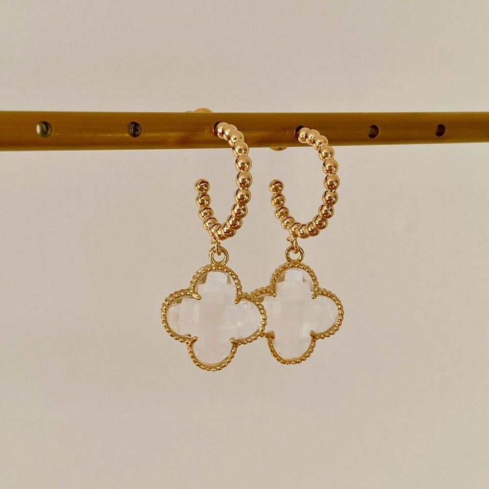 18K Gold Plated Mia Clover Drop Beaded Hoop Earrings